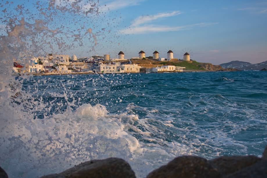 Os cinco moinhos da ilha de Mykonos, na Grécia Mykonos