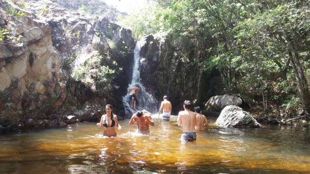 Pausa para banho de cachoeira é a hora mais aguardada pelos turistas Pausa para banho de cachoeira é a hora mais aguardada pelos turistas