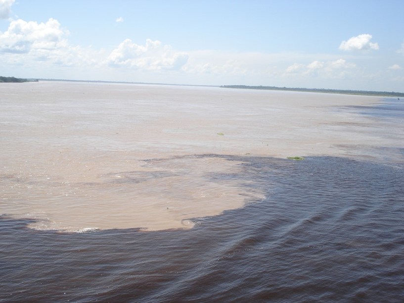 O rio Negro carrega uma cor densa e escura por causa dos altos níveis de decomposição de vegetação que possui - o que aumenta o grau de acidez das águas. Sua temperatura fica em 28ºC e ele caminha a apenas 2 quilômetros por hora. Já o seu irmão, o Solimões, leva muitos sedimentos, pois seu percurso passa por baixo da Cordilheira dos Andes. Além disso, mede, em média, 22ºC e caminha a 6 quilômetros por hora