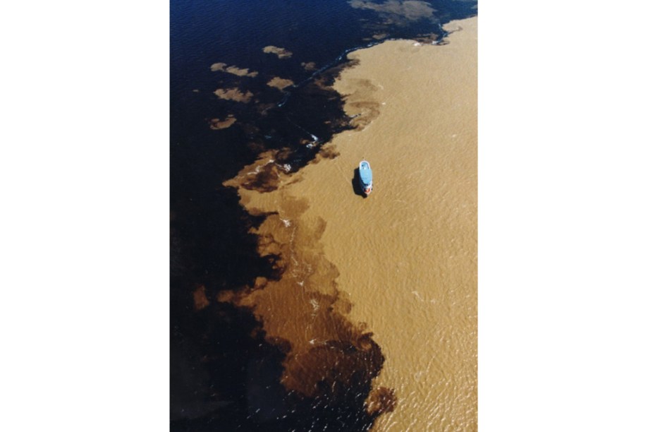 Com diferentes densidades e velocidades, as águas dos rios Negro e Solimões correm cerca de 6 km lado a lado antes de misturarem para formar o gigantesco Rio Amazonas. Botos são comuns pelo caminho