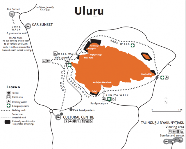 O mapa das caminhadas mais pop de Uluru