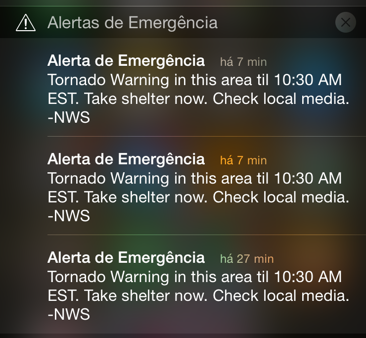 Alerta de Tornado em Orlando, em novembro de 2014. Créditos à querida Marcela Capp.