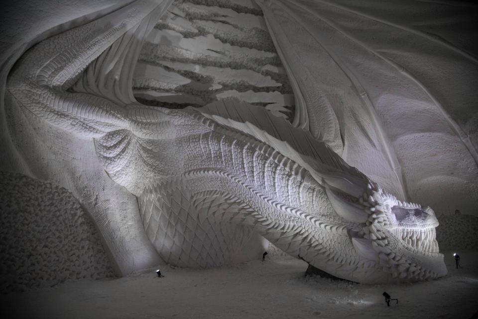 Dragão de gelo no Lapland Hotels SnowVillage, hotel temático de Game of Thrones Dragão de gelo no Lapland Hotels SnowVillage, hotel temático de Game of Thrones