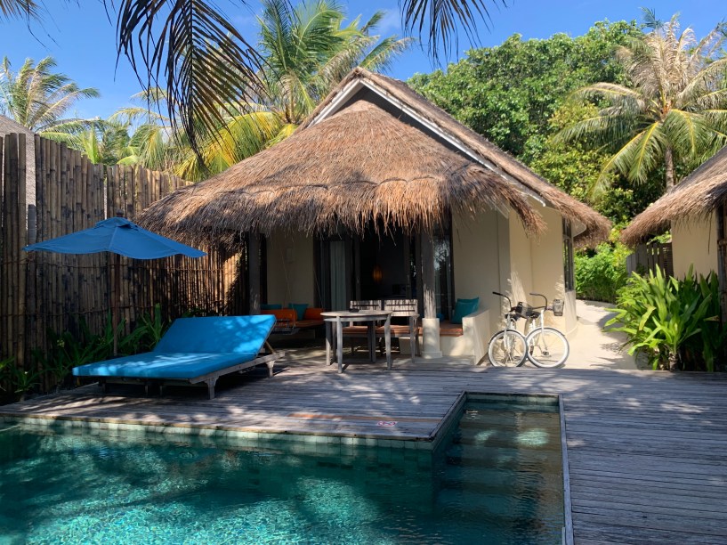 Minha beach villa no Anantara Dhigu: vibe de casa de praia